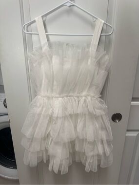 White Ruffled Mini Dress with Straps